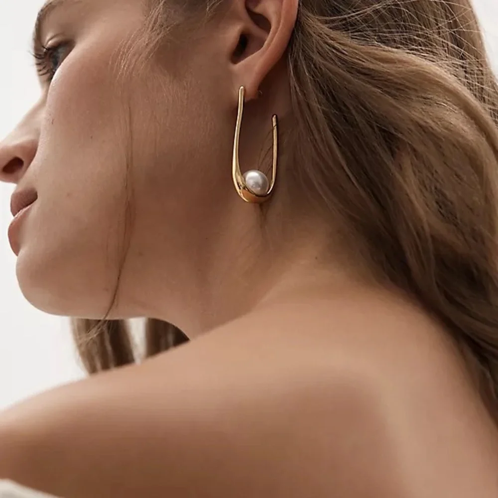 New Anthropologie Pearl Vintage Hoop Earrings - Picture 3 of 16